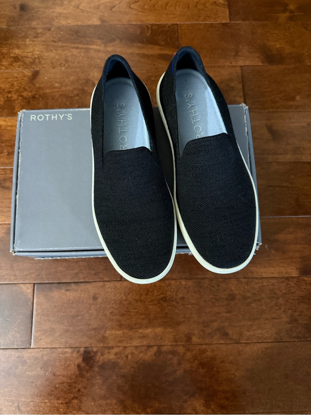 Rothy's Black Knit Slip-On Sneakers with White Sole